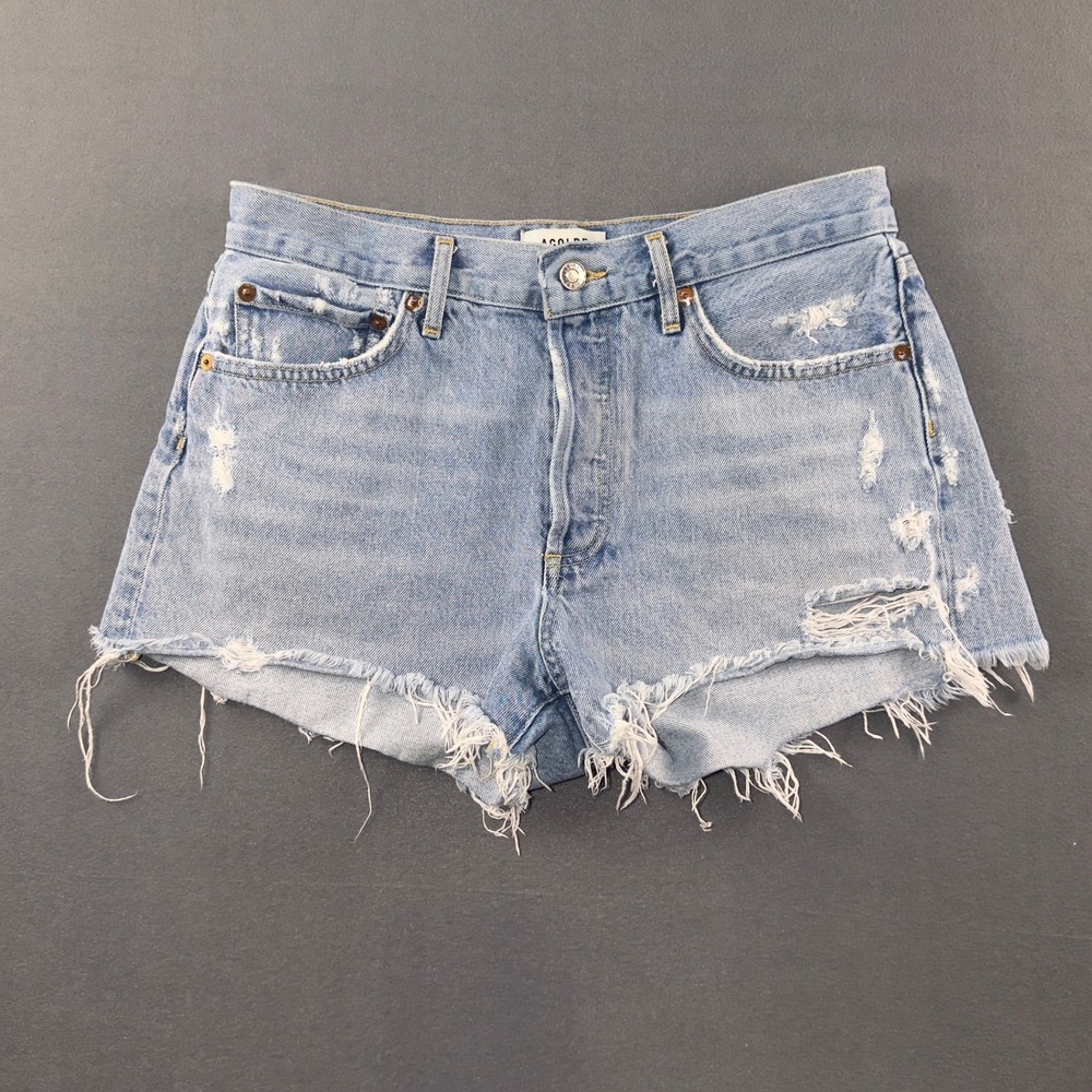 AGOLDE Parker Vintage Cut Off Shorts Light Wash Distressed Denim 28 A026-811